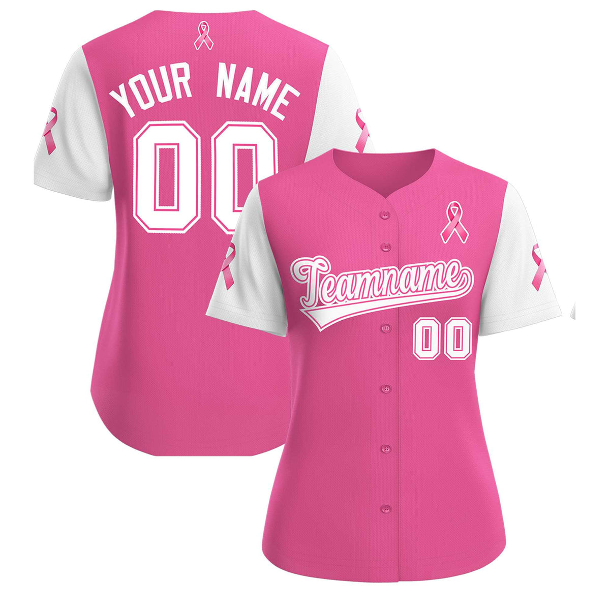 Custom Pink White Breast Cancer Awareness Month Pink Ribbon Authentic Baseball Jersey for Women| KXKSHOP