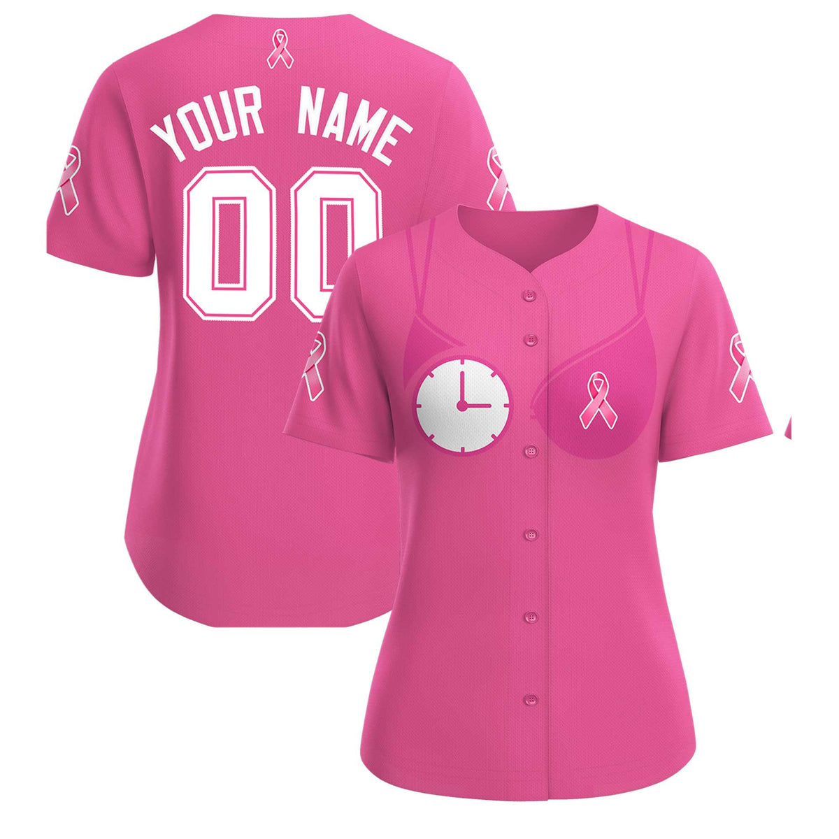 Custom Pink White Breast Cancer Awareness Month Pink Ribbon Authentic Baseball Jersey for Women| KXKSHOP