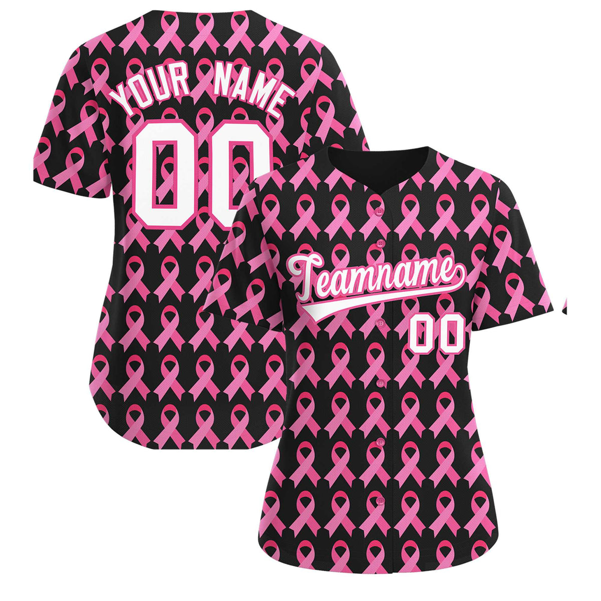 Custom Black Pink Breast Cancer Awareness Month Pink Ribbon Authentic Baseball Jersey for Women| KXKSHOP