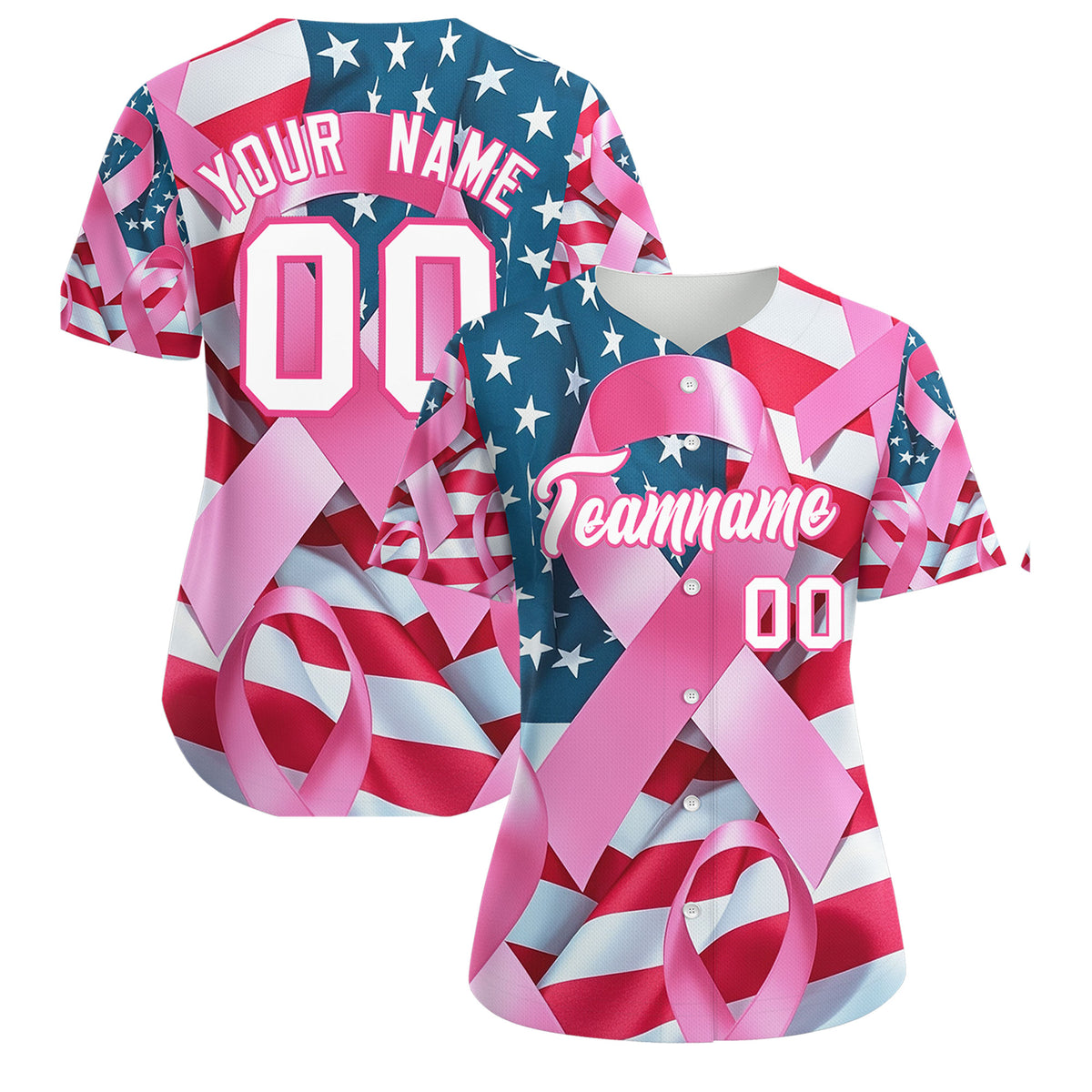 Custom White Pink Breast Cancer Awareness Month Pink Ribbon Authentic Baseball Jersey for Women