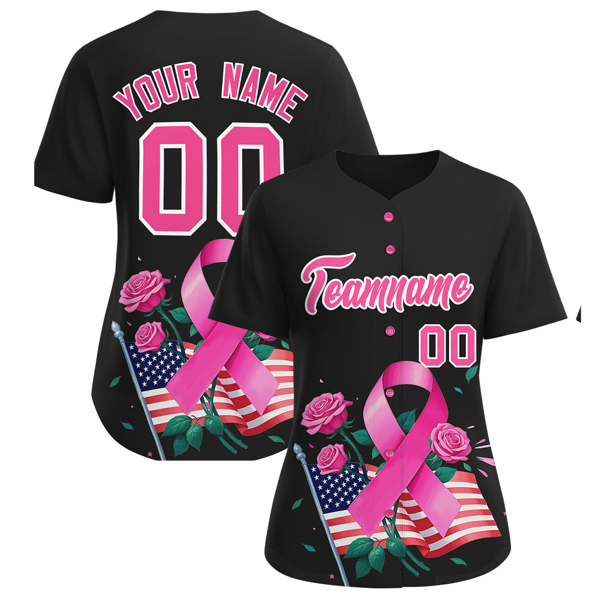 Custom Black Pink Breast Cancer Awareness Month Pink Ribbon Authentic Baseball Jersey for Women