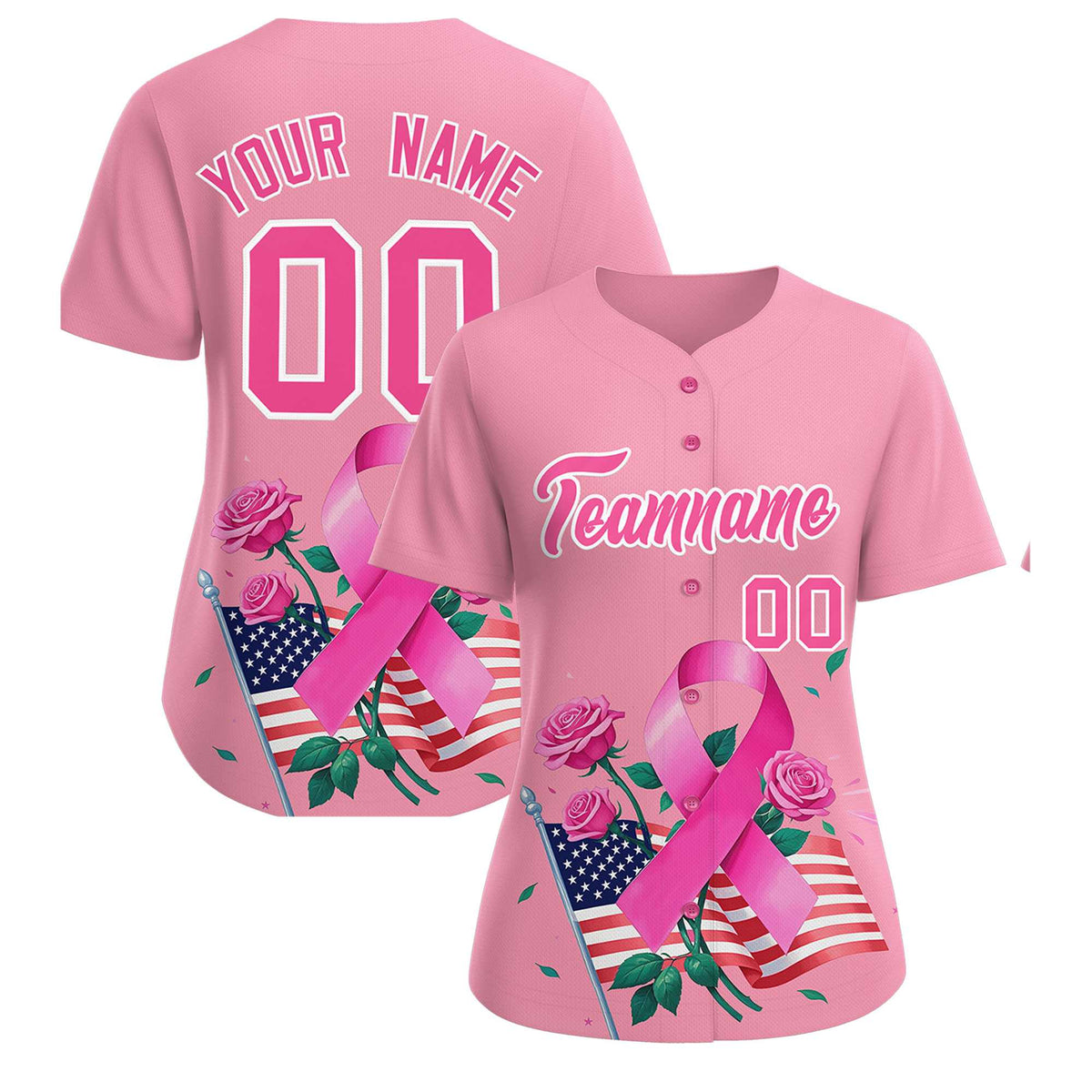 Custom Light Pink Pink Breast Cancer Awareness Month Pink Ribbon Authentic Baseball Jersey for Women