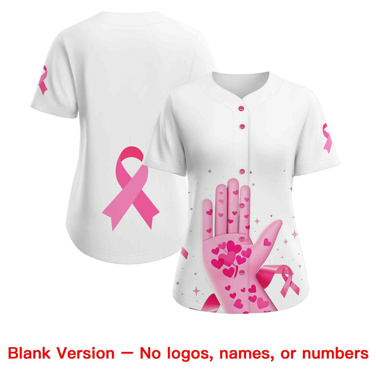 Custom White Pink Breast Cancer Awareness Month Pink Ribbon Authentic Baseball Jersey for Women