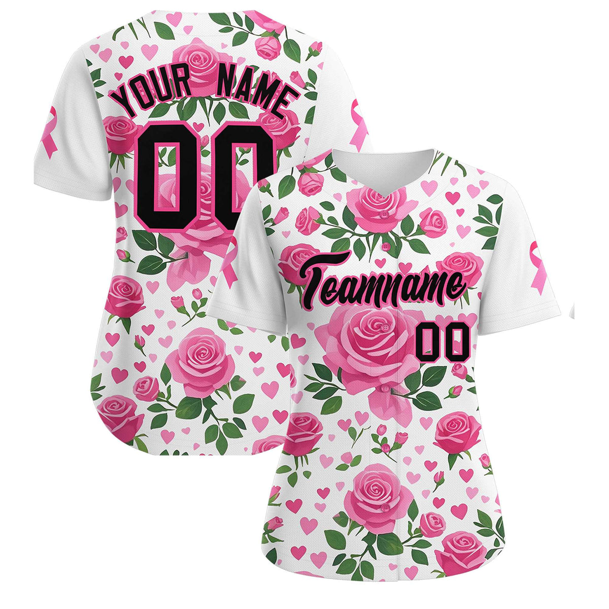 Custom White Black Breast Cancer Awareness Month Pink Ribbon Authentic Baseball Jersey for Women