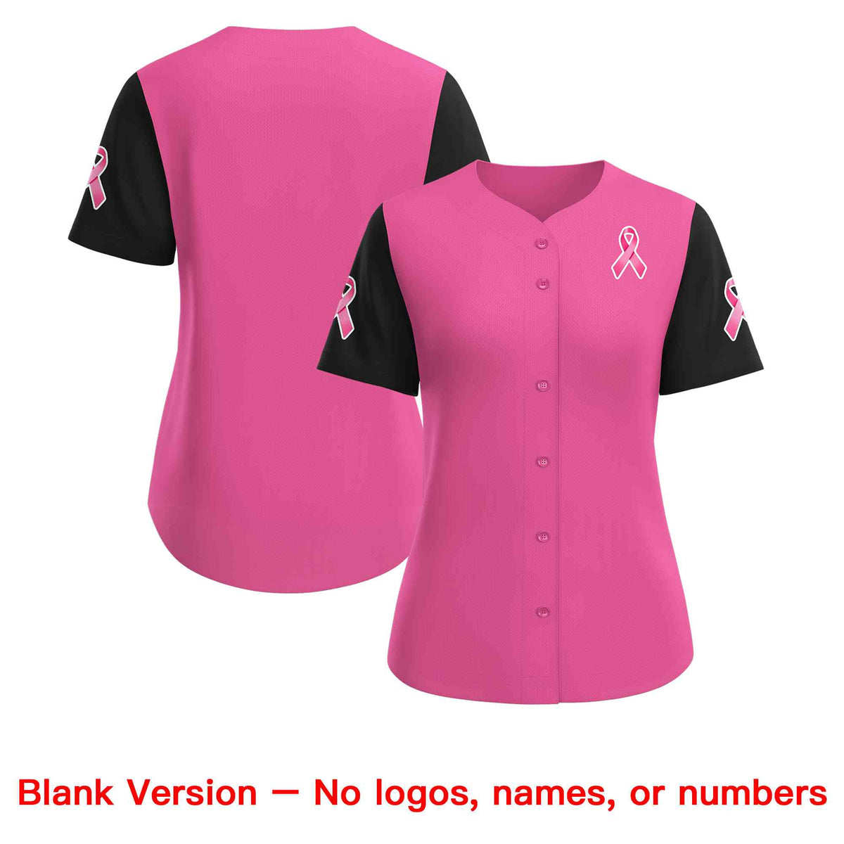 Custom Pink Black Breast Cancer Awareness Month Pink Ribbon Authentic Baseball Jersey for Women