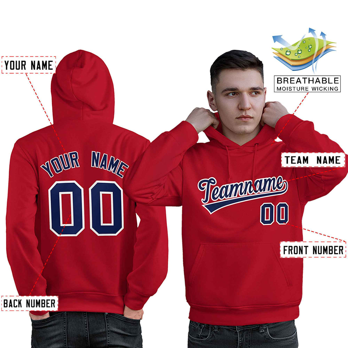 Custom Red Navy-White Classic Style Personalized Sport Pullover Hoodie| KXKSHOP