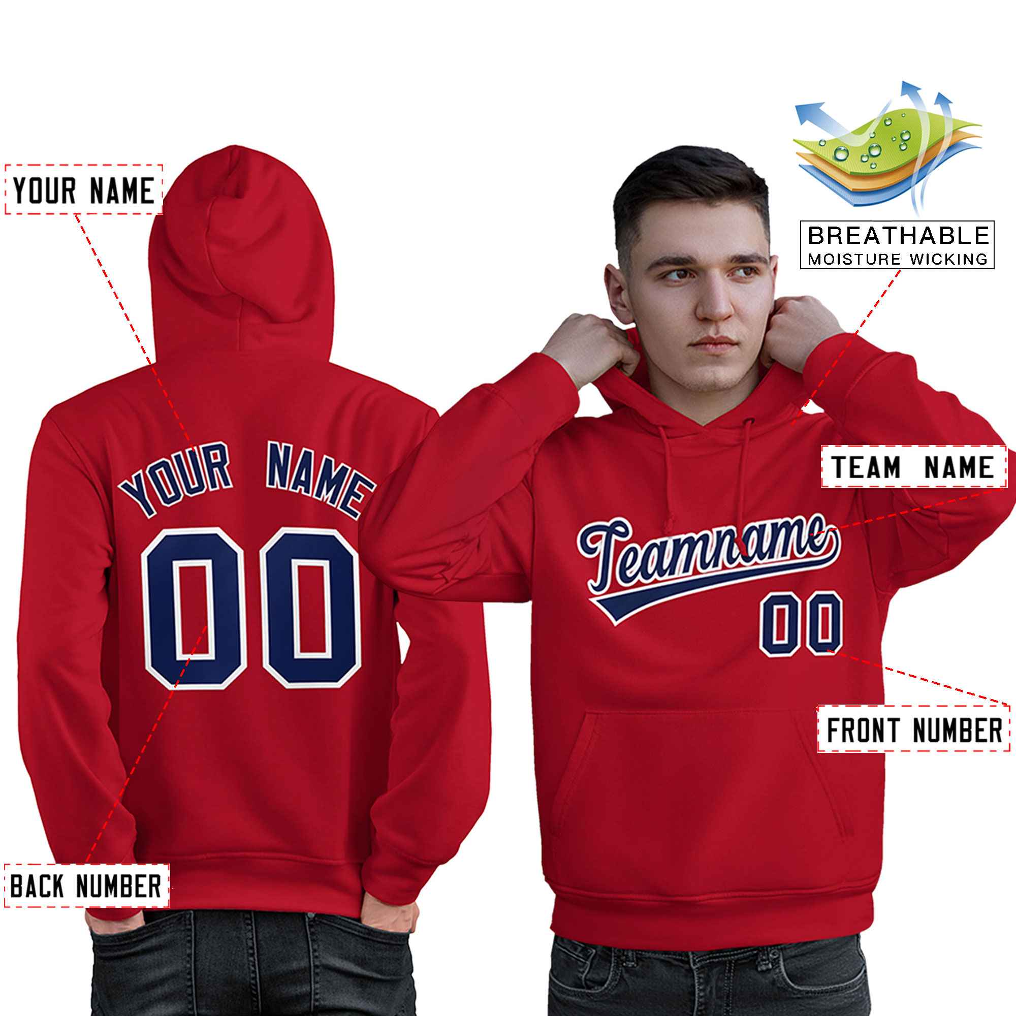 Custom Red Navy-White Classic Style Personalized Sport Pullover Hoodie| KXKSHOP