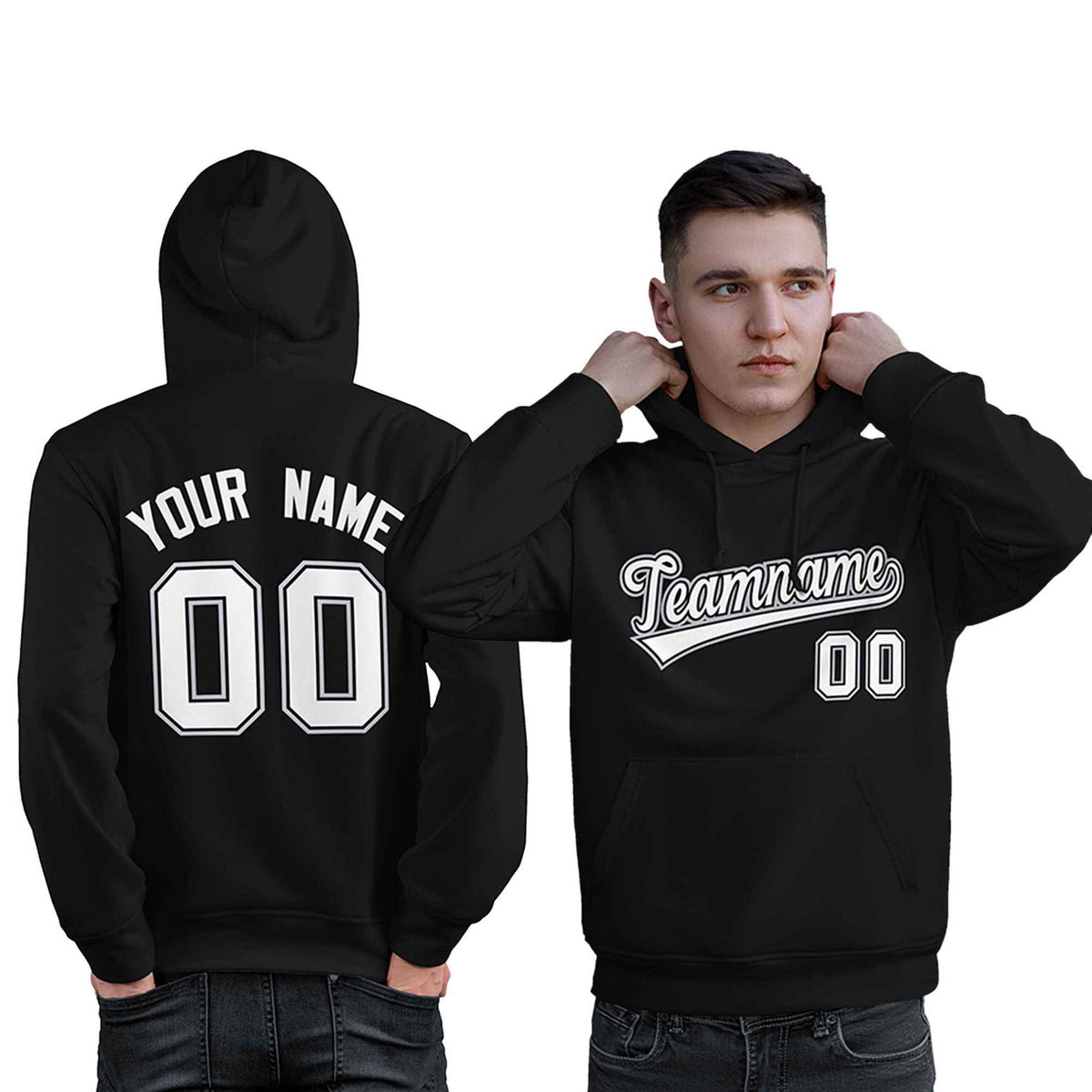 Custom Black White-Gray Classic Style Personalized Sport Pullover Hoodie| KXKSHOP