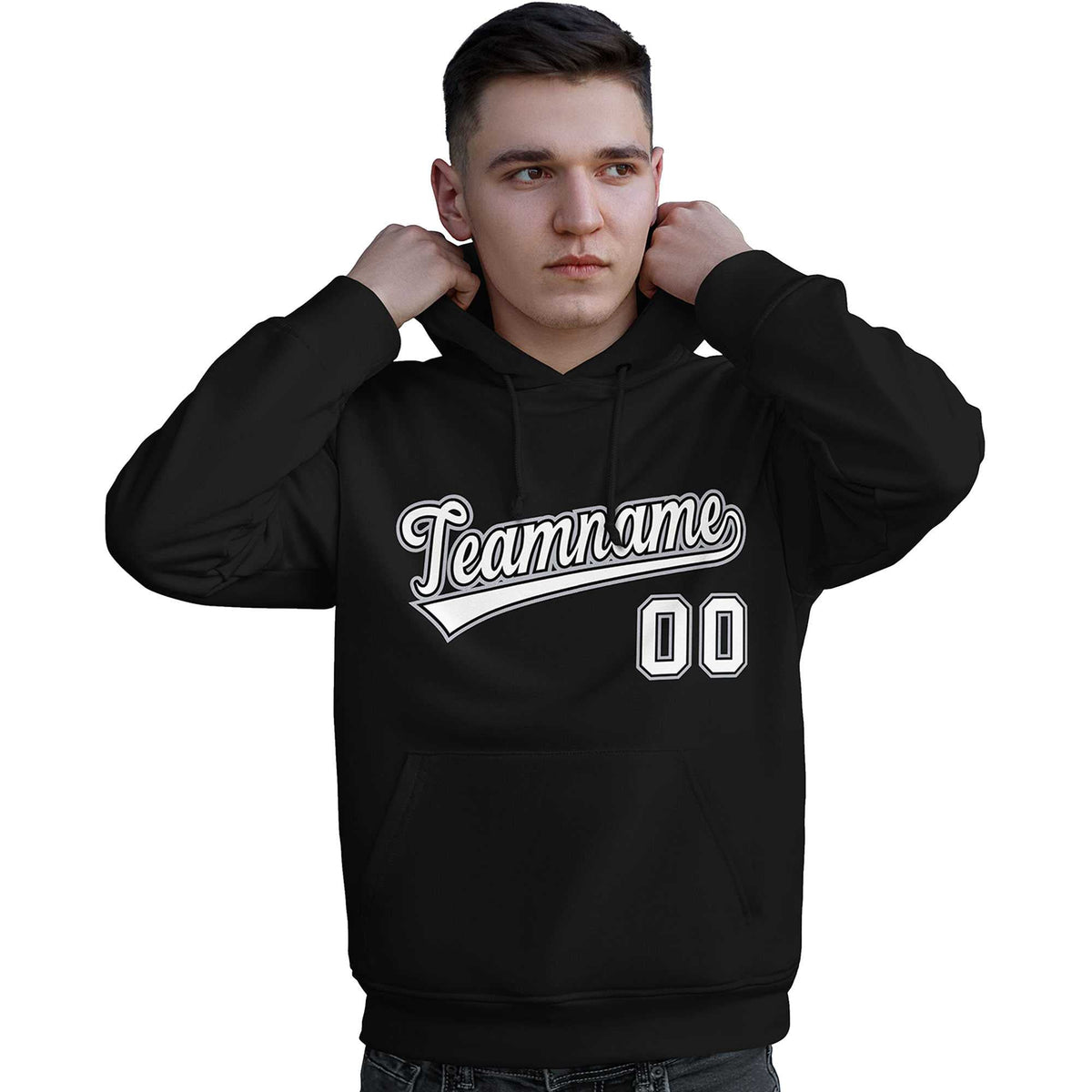 Custom Black White-Gray Classic Style Personalized Sport Pullover Hoodie| KXKSHOP