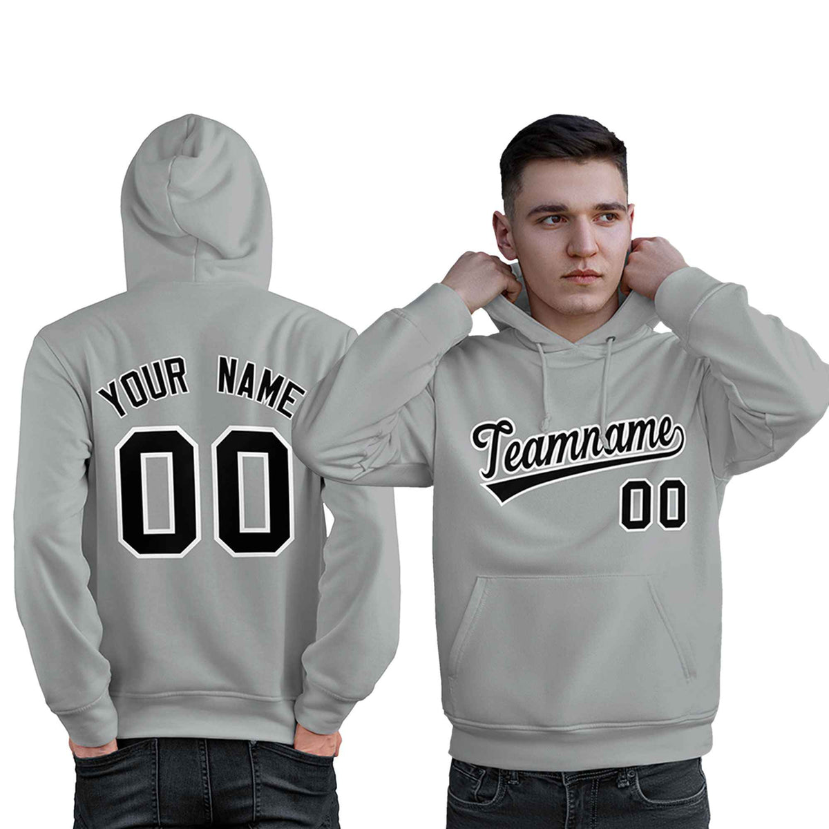 Custom Gray Black-White Classic Style Personalized Sport Pullover Hoodie| KXKSHOP