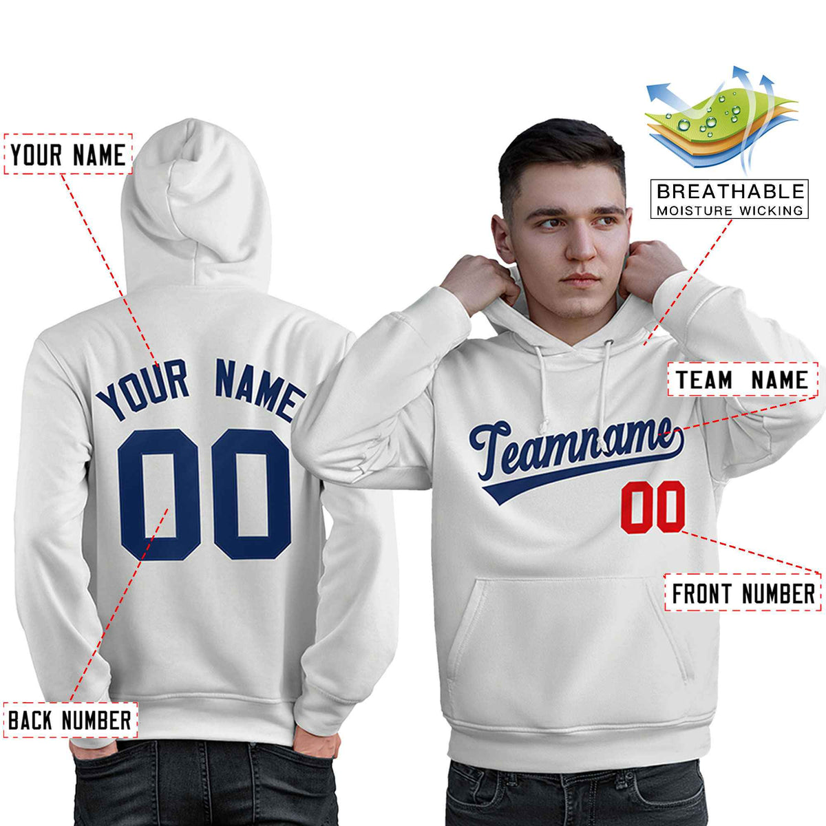 Custom White Navy-Red Classic Style Personalized Sport Pullover Hoodie| KXKSHOP