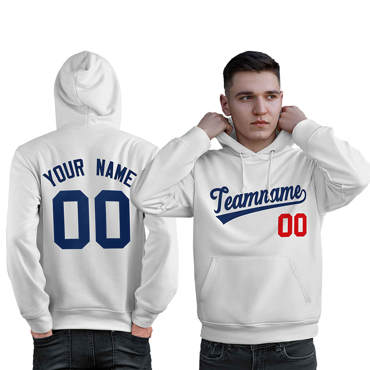 Custom White Navy-Red Classic Style Personalized Sport Pullover Hoodie| KXKSHOP