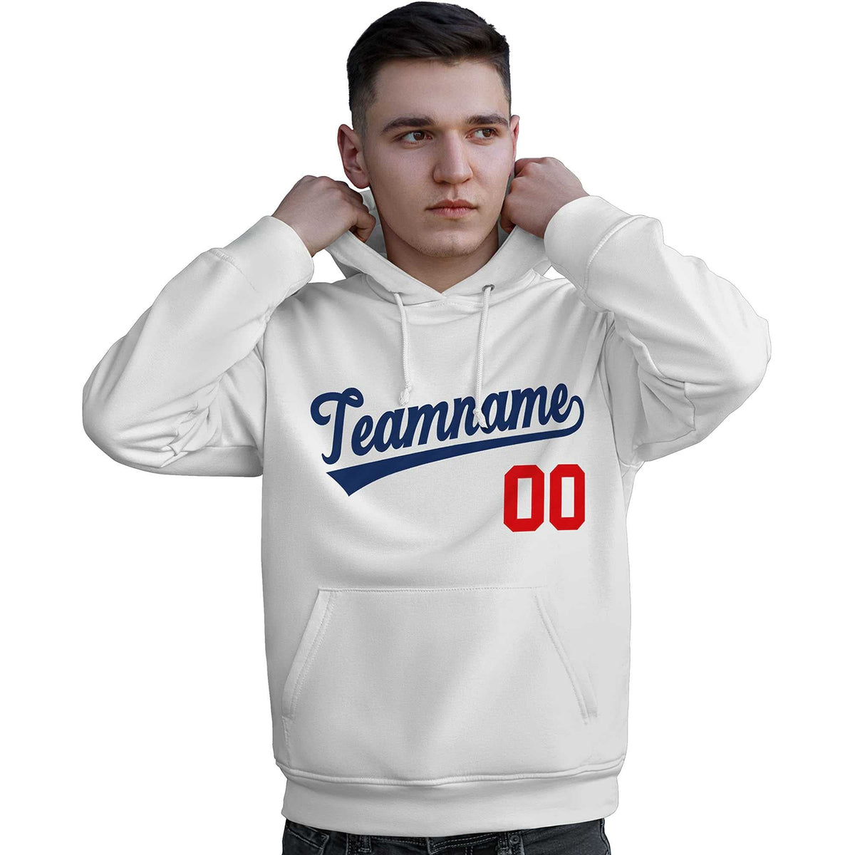 Custom White Navy-Red Classic Style Personalized Sport Pullover Hoodie| KXKSHOP