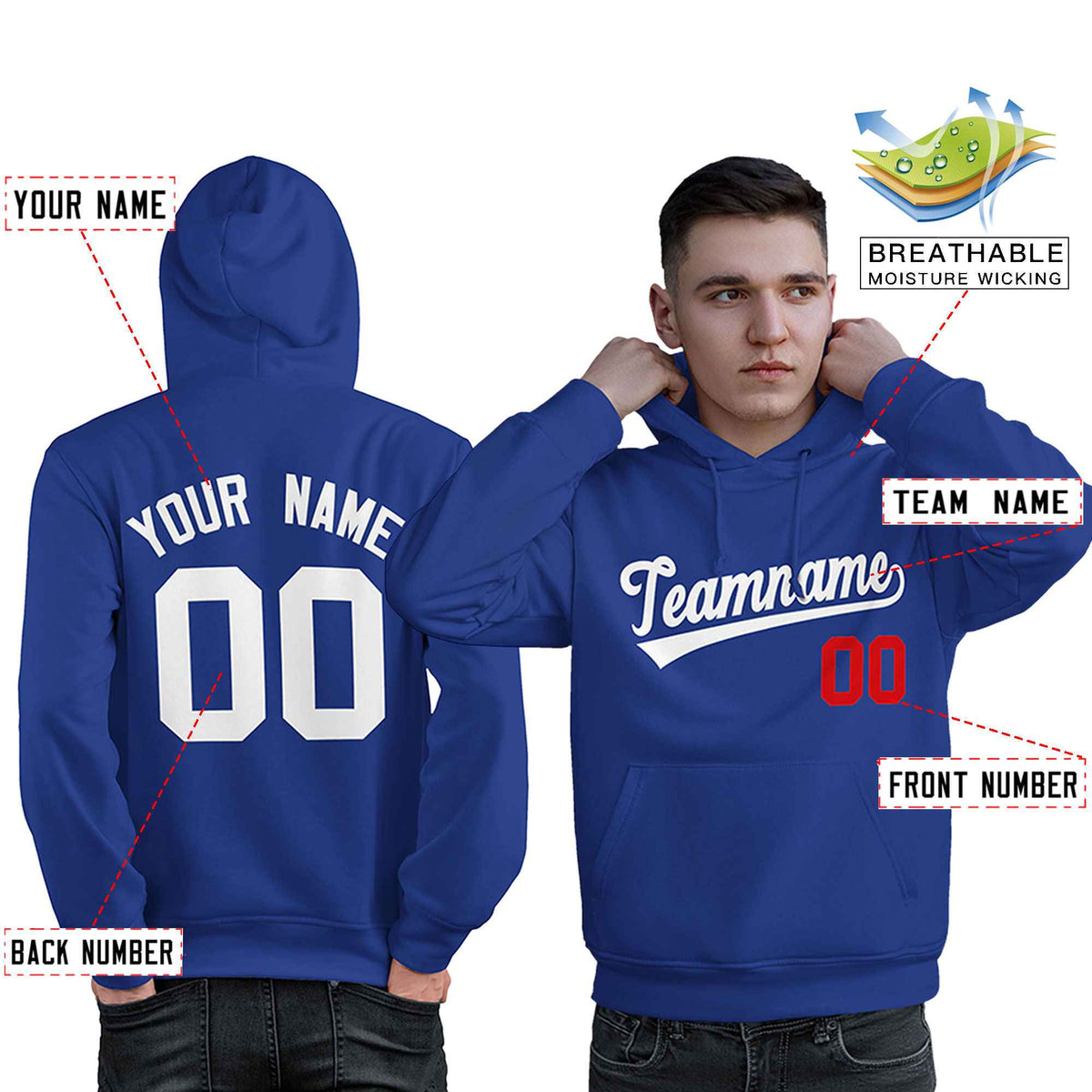 Custom Royal White-Red Classic Style Personalized Sport Pullover Hoodie| KXKSHOP