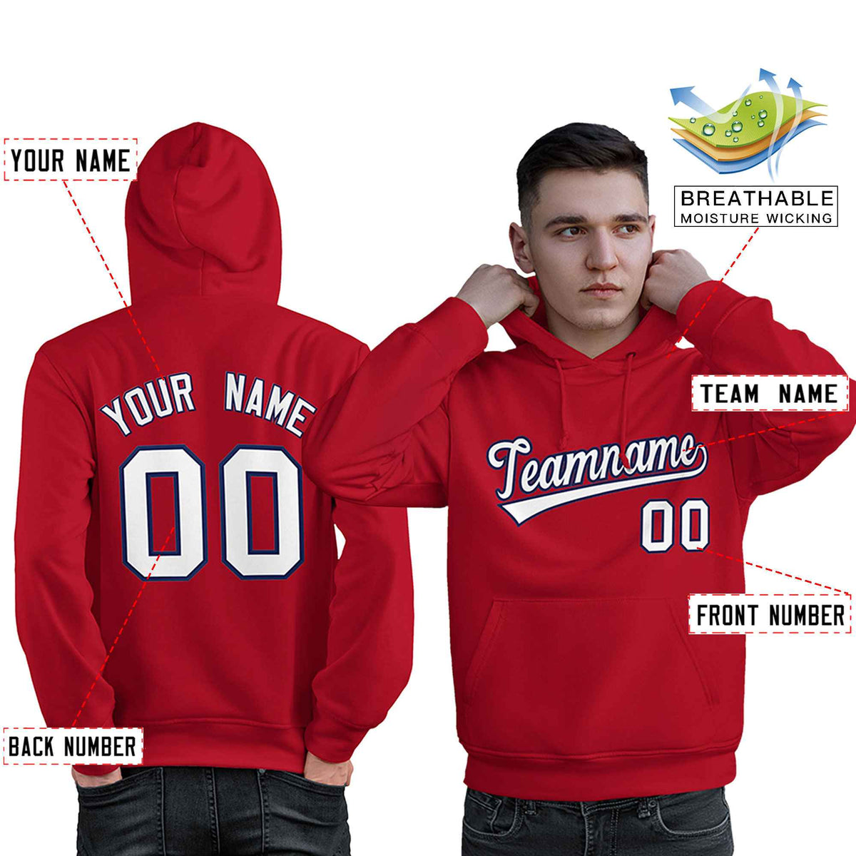 Custom Red Navy-White Classic Style Personalized Sport Pullover Hoodie| KXKSHOP