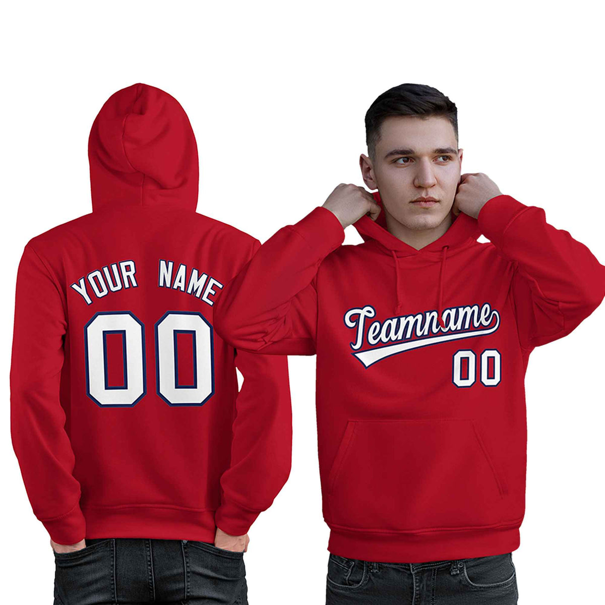 Custom Red Navy-White Classic Style Personalized Sport Pullover Hoodie| KXKSHOP
