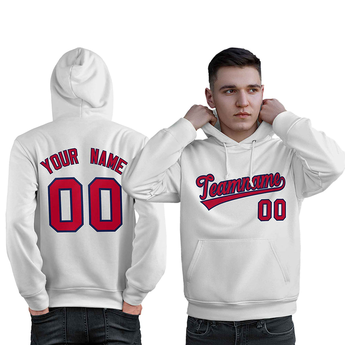 Custom White Red-Navy Classic Style Personalized Sport Pullover Hoodie| KXKSHOP