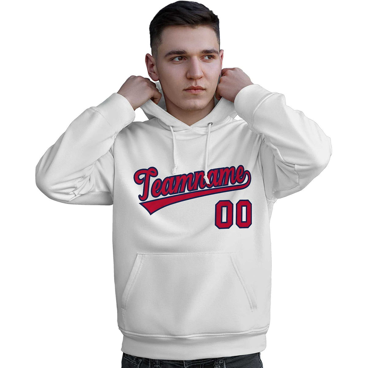 Custom White Red-Navy Classic Style Personalized Sport Pullover Hoodie| KXKSHOP