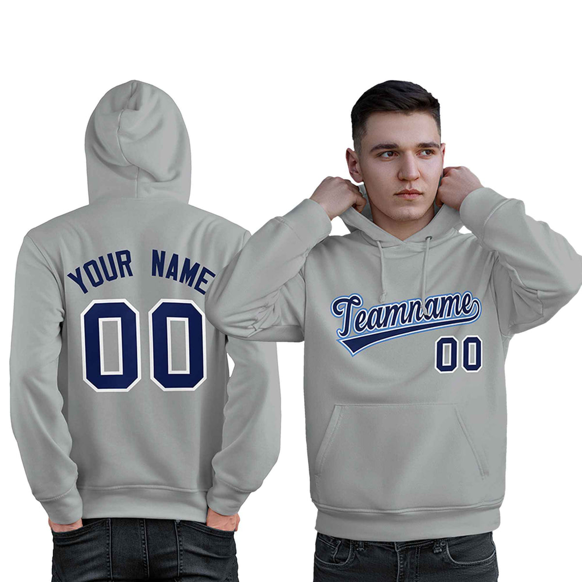 Custom Gray Light Blue-Navy Classic Style Personalized Sport Pullover Hoodie| KXKSHOP