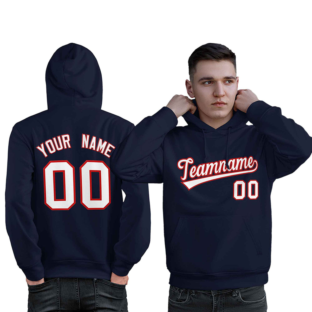 Custom Navy Red-White Classic Style Personalized Sport Pullover Hoodie| KXKSHOP