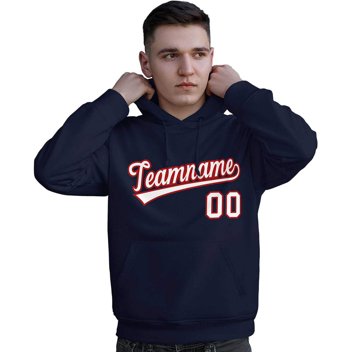 Custom Navy Red-White Classic Style Personalized Sport Pullover Hoodie| KXKSHOP