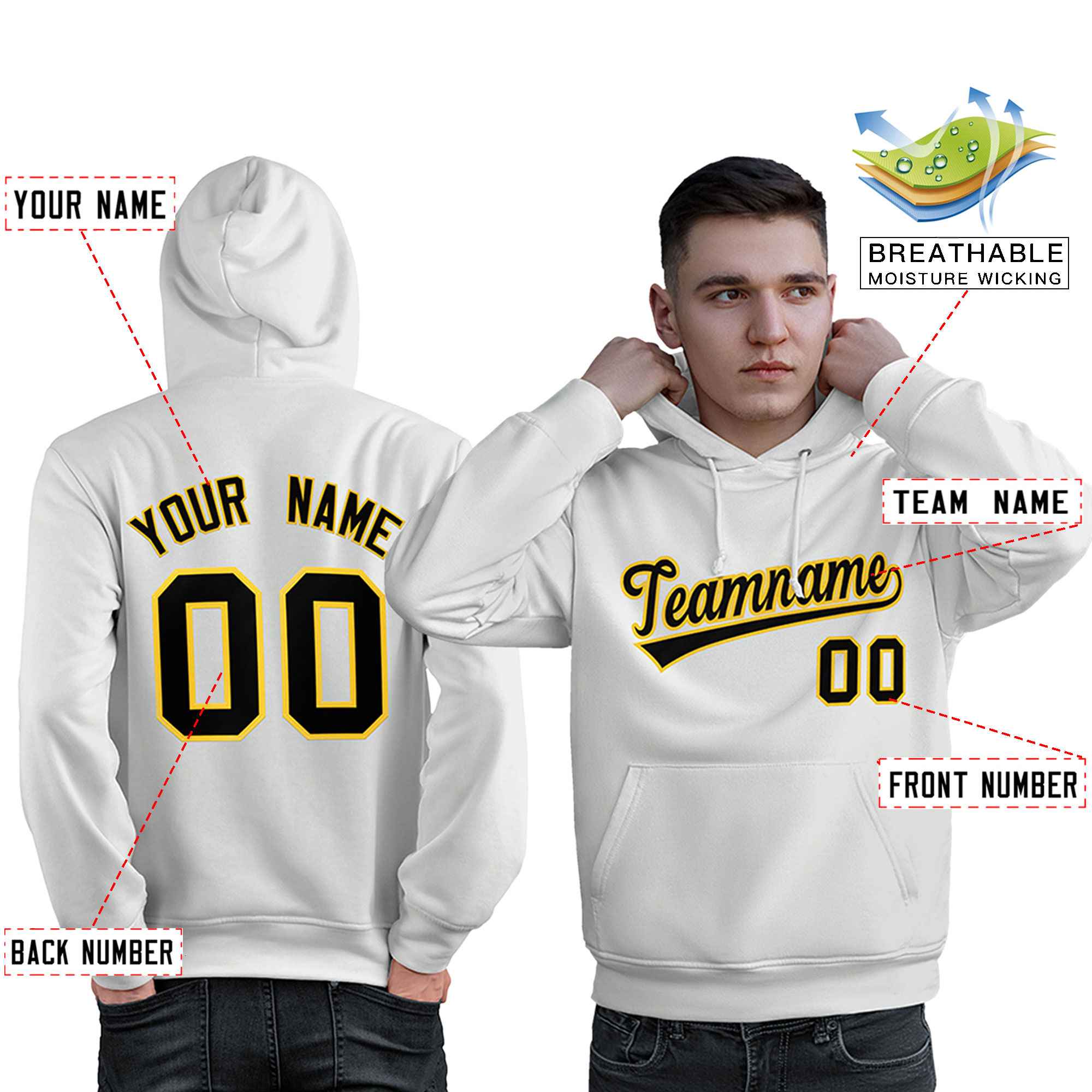 Custom White Gold-Black Classic Style Personalized Sport Pullover Hoodie| KXKSHOP