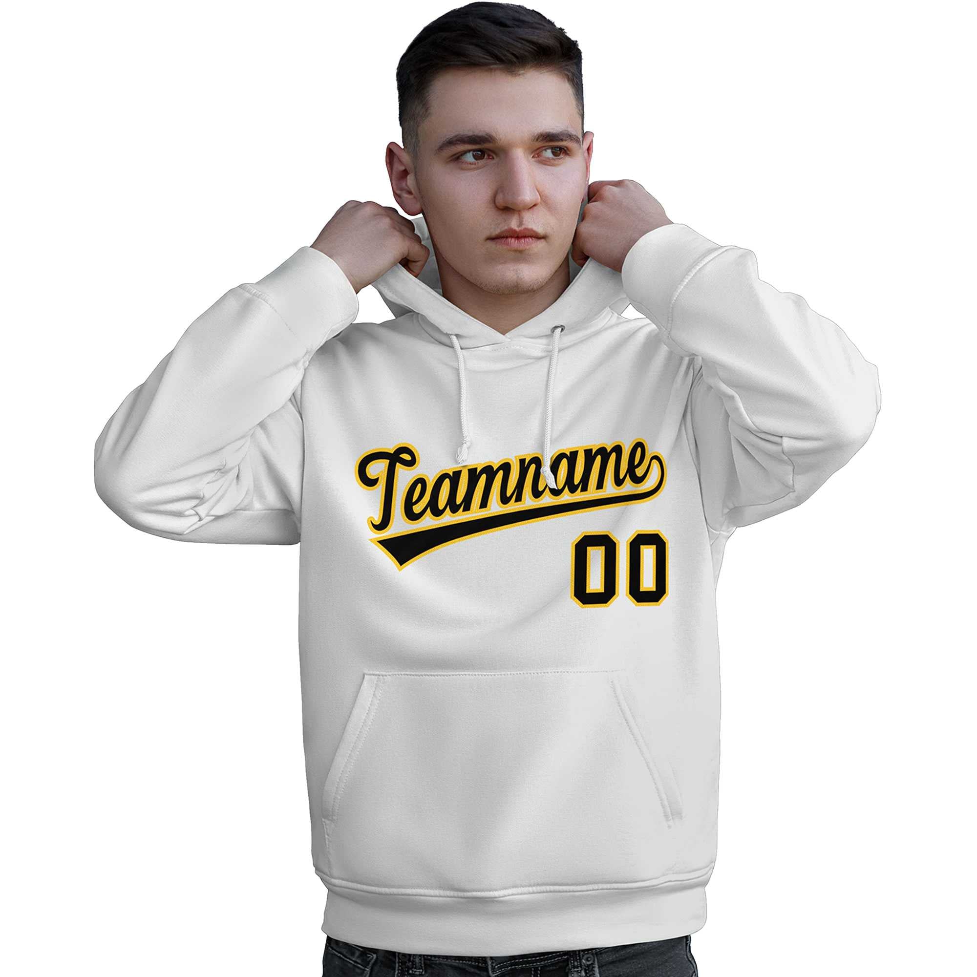 Custom White Gold-Black Classic Style Personalized Sport Pullover Hoodie| KXKSHOP