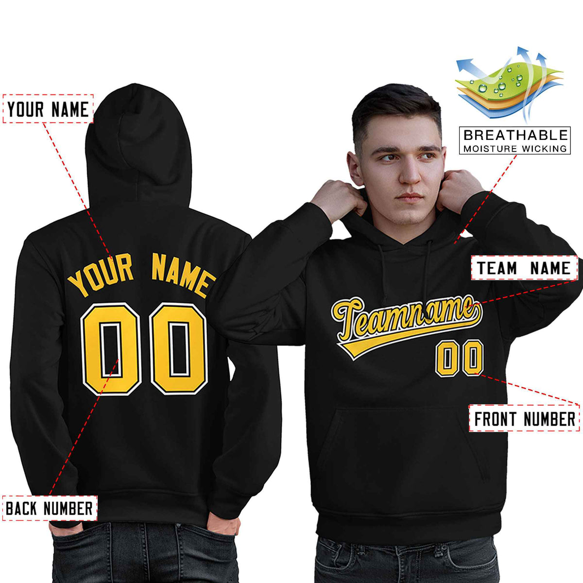 Custom Black Gold-White Classic Style Personalized Sport Pullover Hoodie| KXKSHOP
