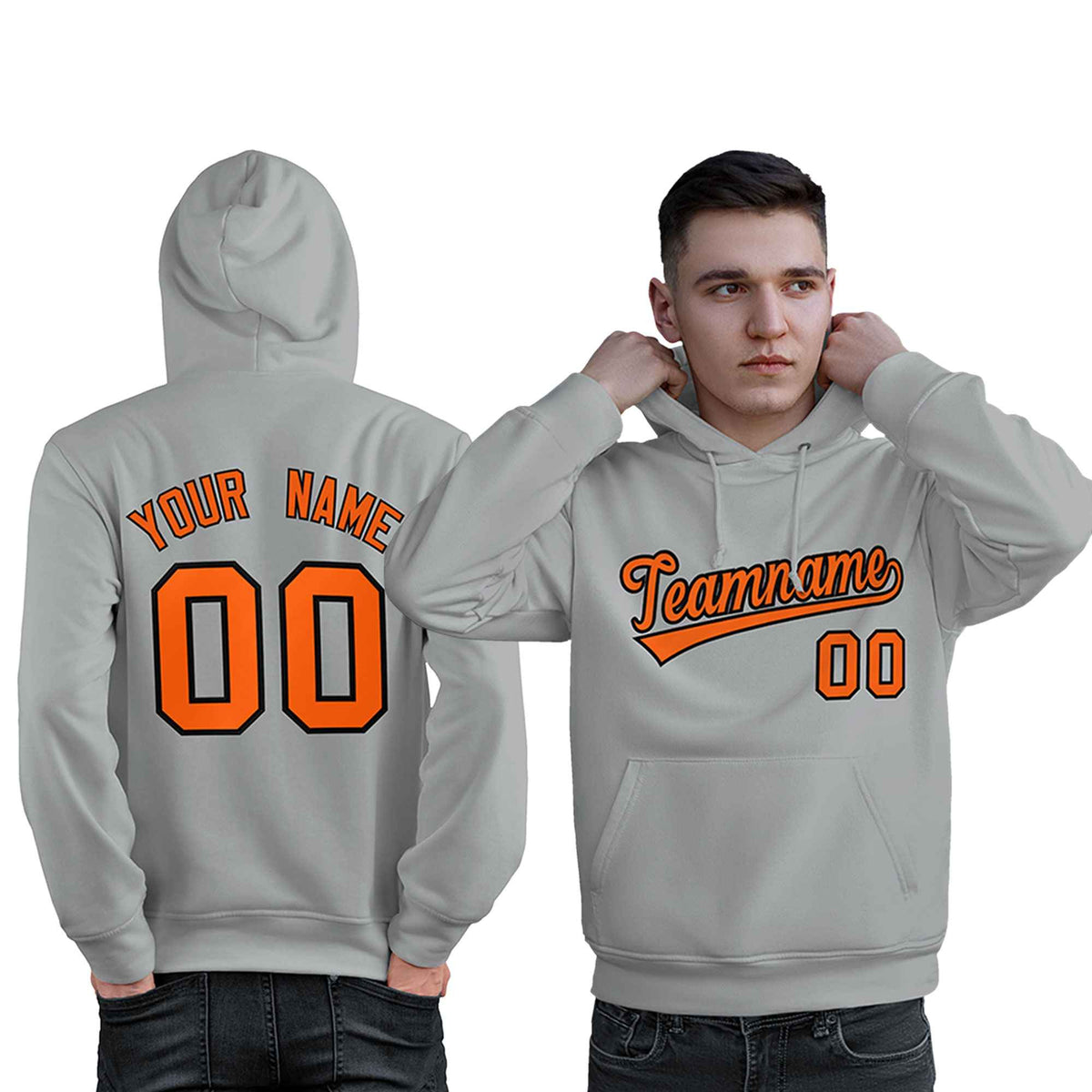 Custom Gray Orange-Black Classic Style Personalized Sport Pullover Hoodie| KXKSHOP