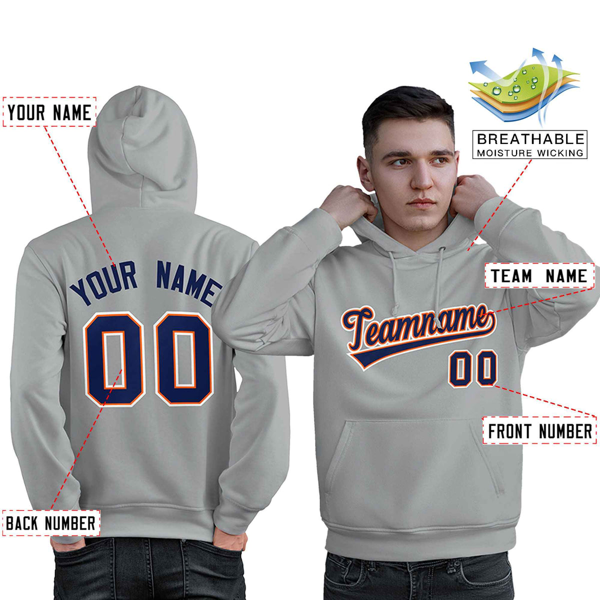 Custom Gray Royal-Orange Classic Style Personalized Sport Pullover Hoodie| KXKSHOP