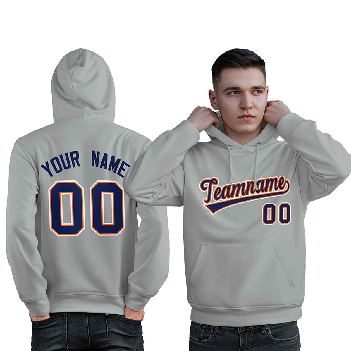 Custom Gray Royal-Orange Classic Style Personalized Sport Pullover Hoodie| KXKSHOP
