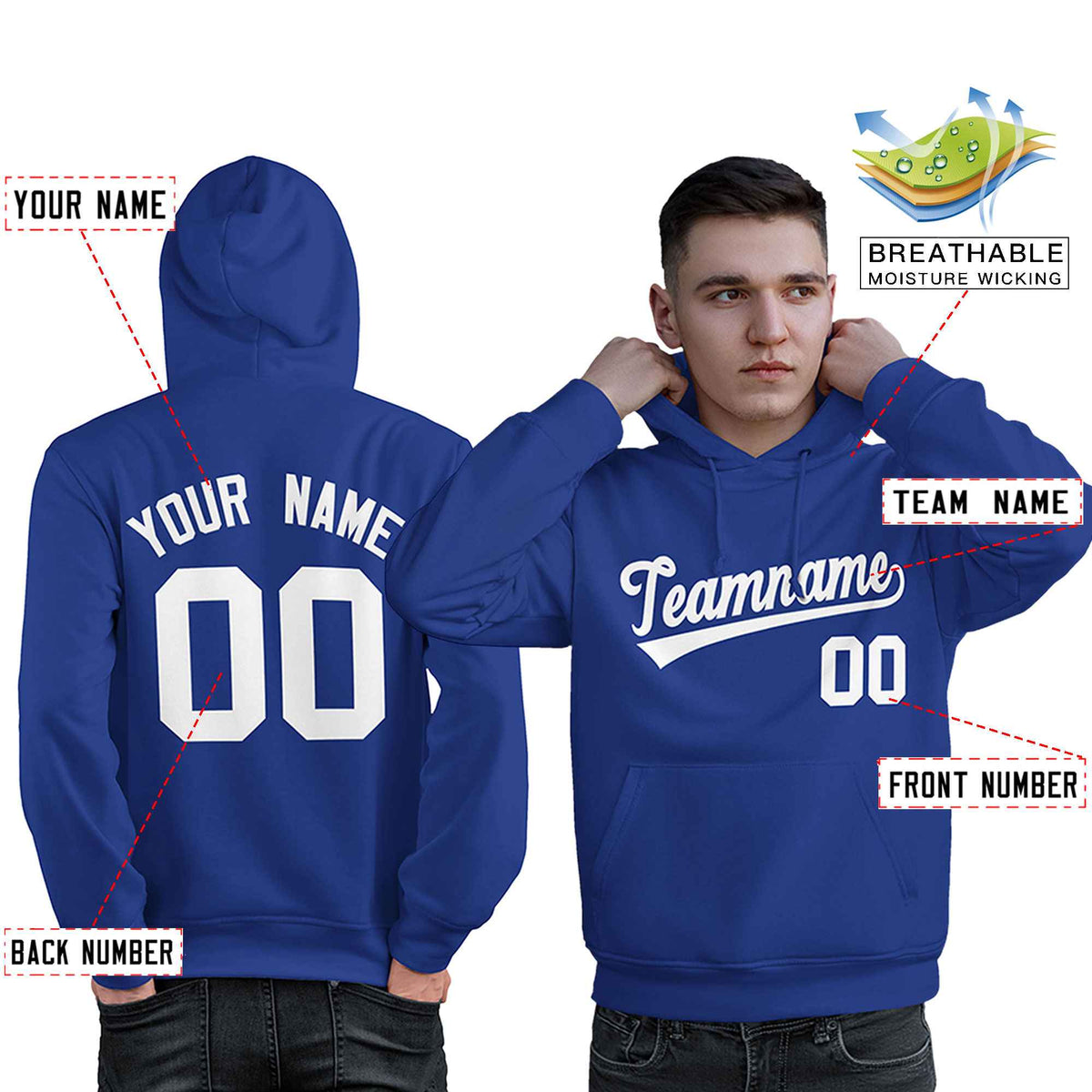 Custom Royal White Classic Style Personalized Sport Pullover Hoodie| KXKSHOP