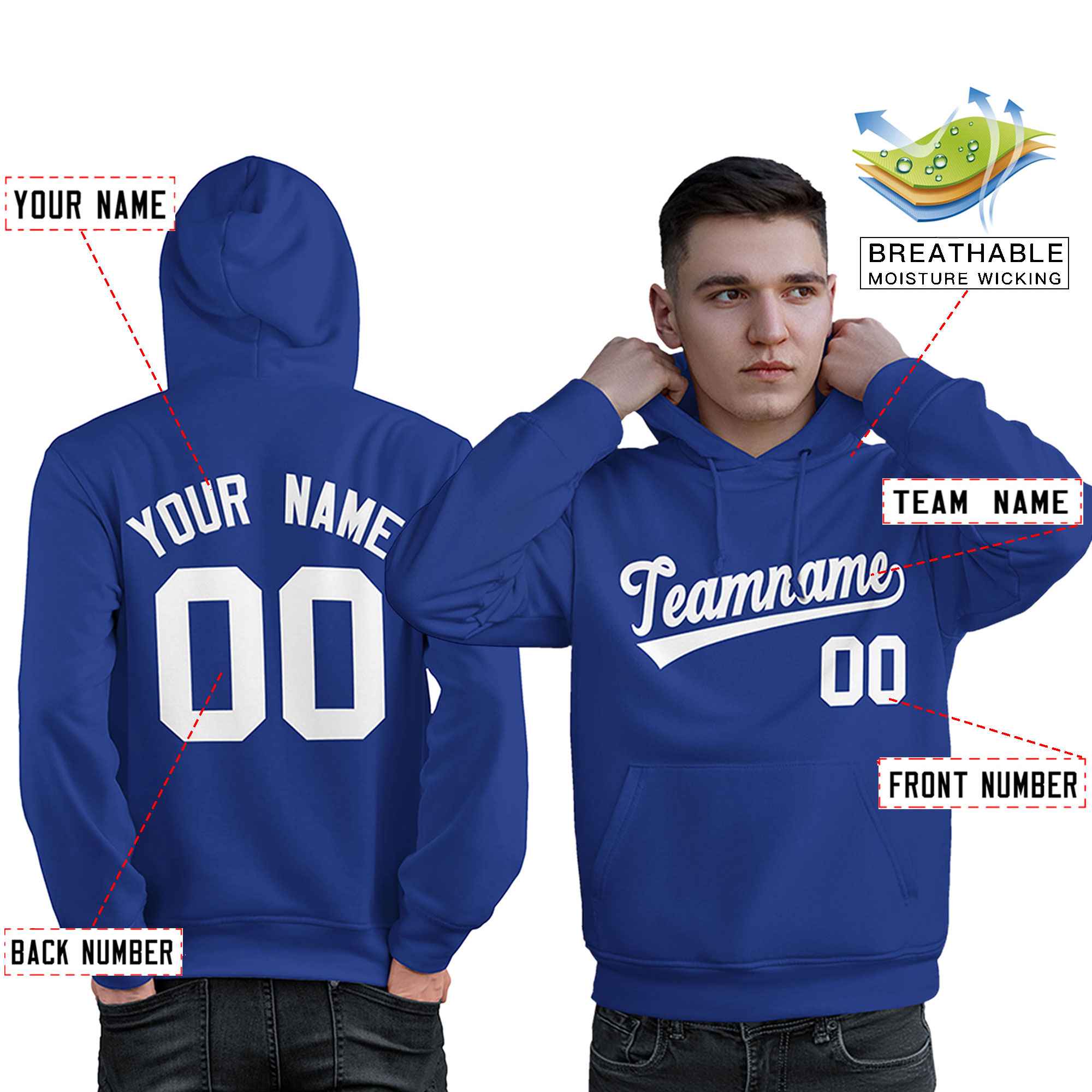 Custom Royal White Classic Style Personalized Sport Pullover Hoodie| KXKSHOP