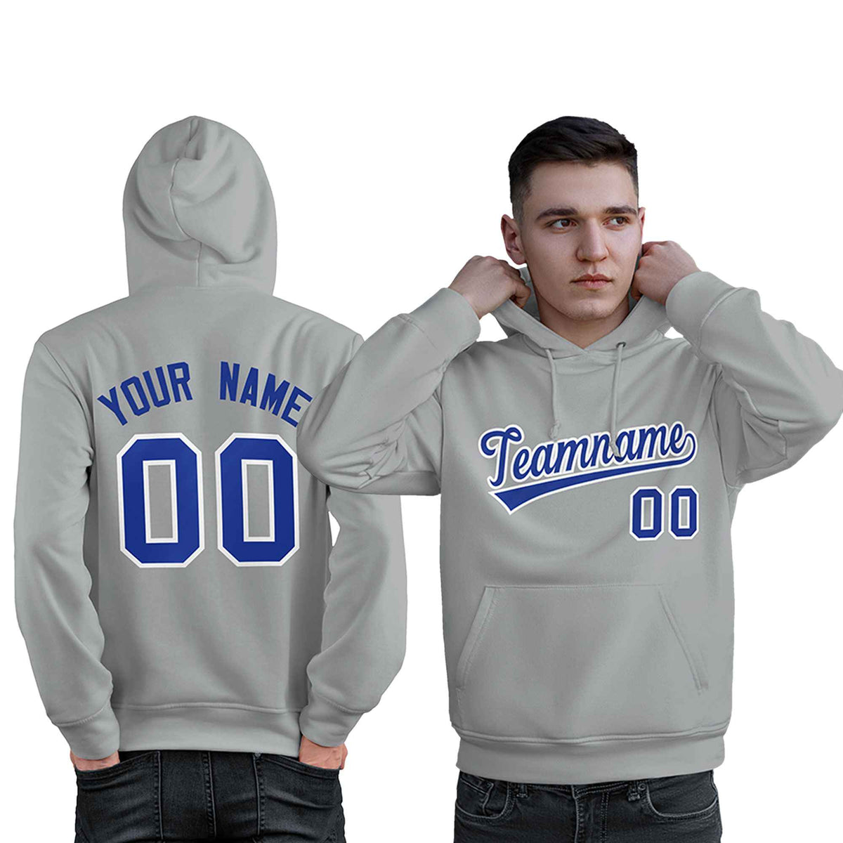 Custom Gray Royal-White Classic Style Personalized Sport Pullover Hoodie| KXKSHOP