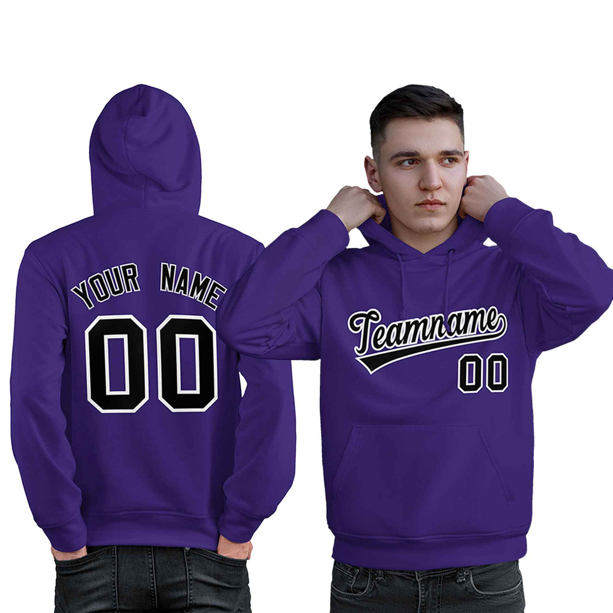 Custom Purple Black-White Classic Style Personalized Sport Pullover Hoodie| KXKSHOP