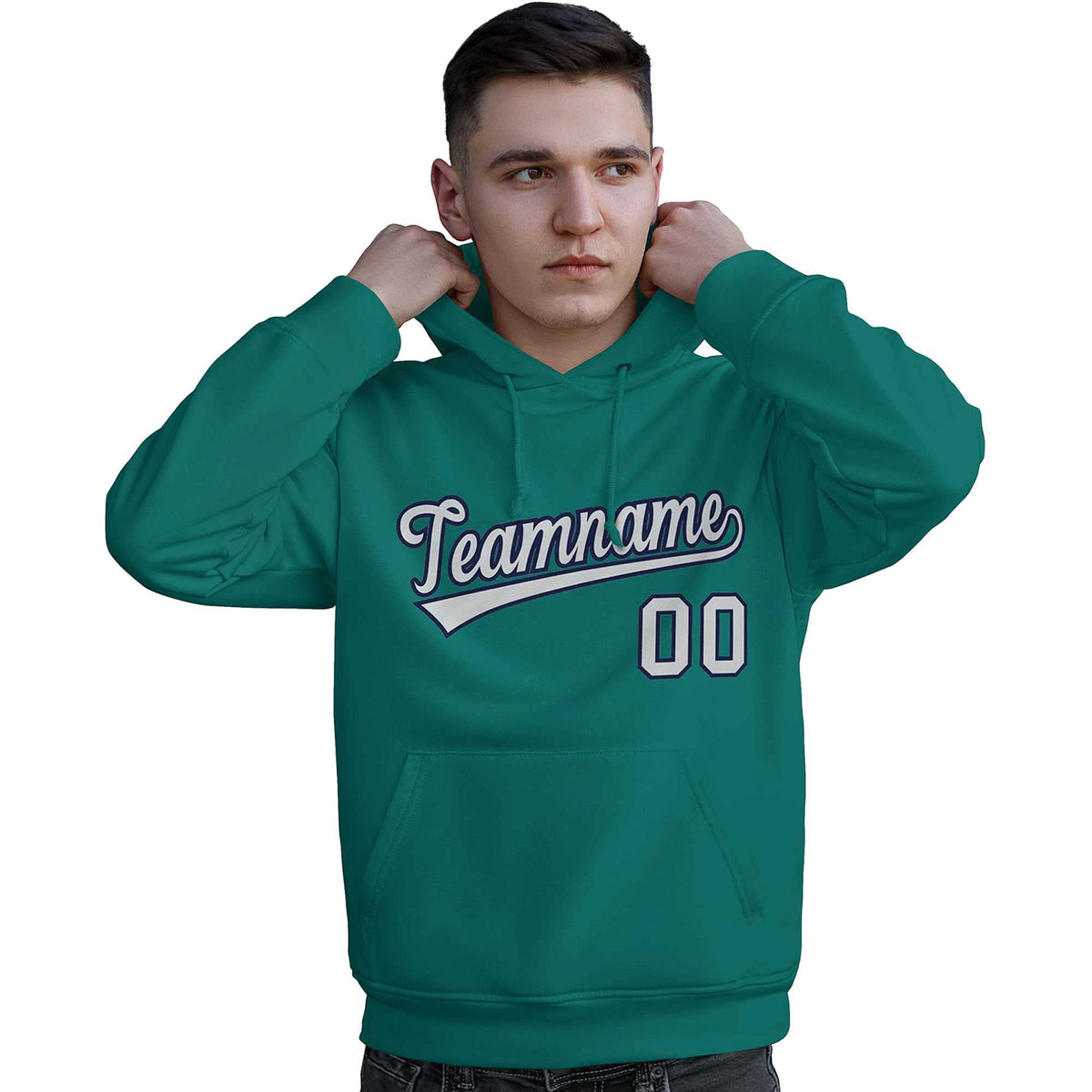 Custom Aqua Gray-Navy Classic Style Personalized Sport Pullover Hoodie| KXKSHOP