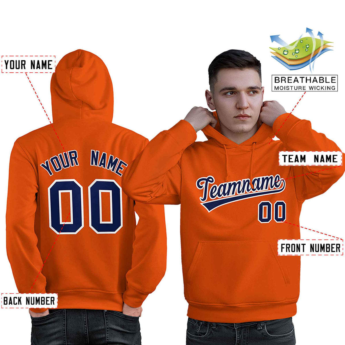 Custom Orange Royal-White Classic Style Personalized Sport Pullover Hoodie| KXKSHOP