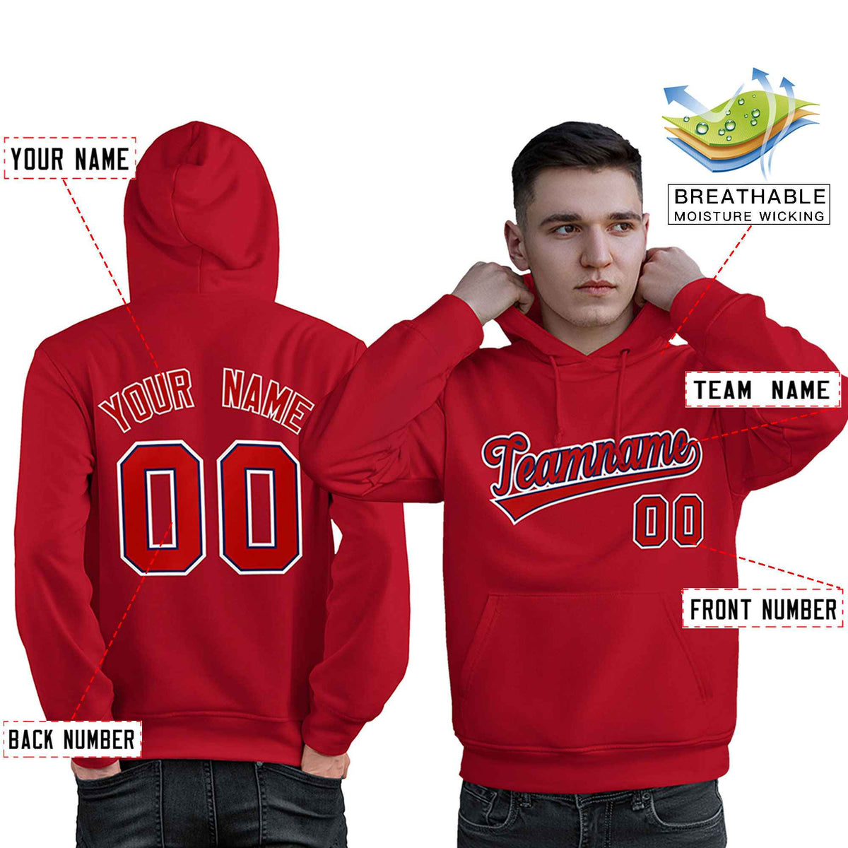 Custom Red Royal-White Classic Style Personalized Sport Pullover Hoodie| KXKSHOP