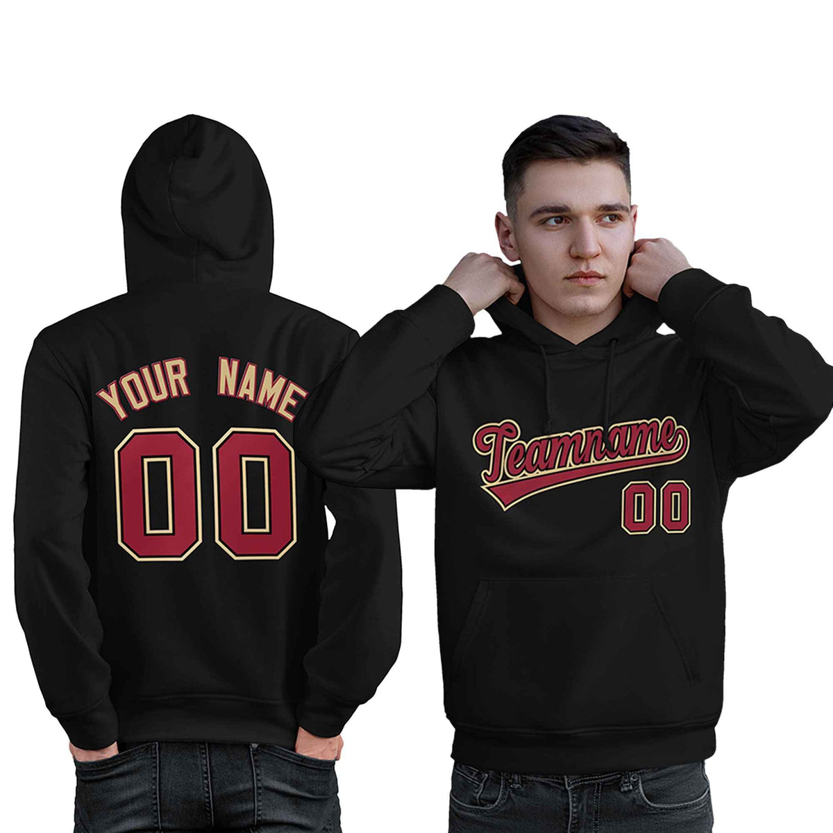 Custom Black Old Gold-Cardinal Classic Style Personalized Sport Pullover Hoodie| KXKSHOP