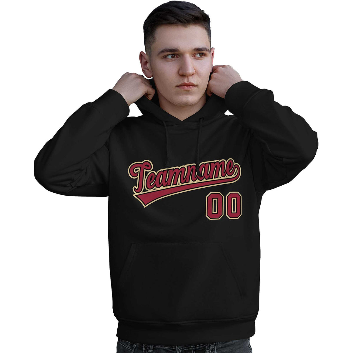 Custom Black Old Gold-Cardinal Classic Style Personalized Sport Pullover Hoodie| KXKSHOP
