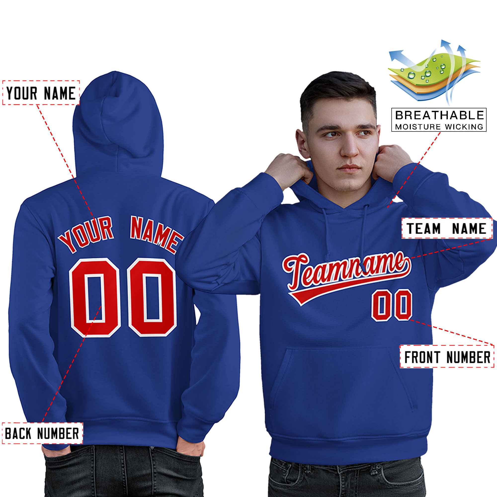 Custom Royal Red-White Classic Style Personalized Sport Pullover Hoodie| KXKSHOP