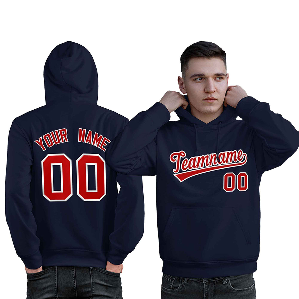 Custom Navy Red-White Classic Style Personalized Sport Pullover Hoodie| KXKSHOP