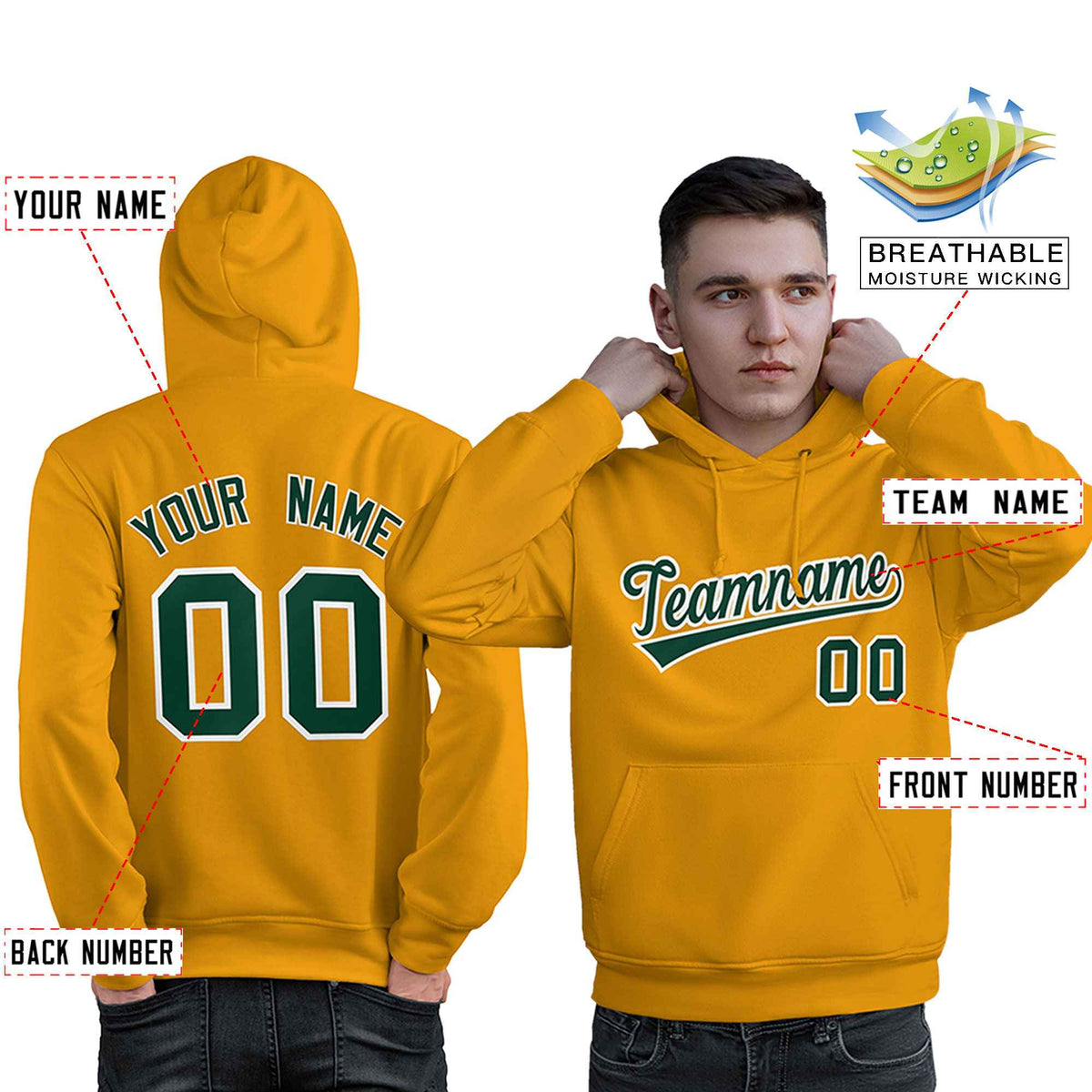 Custom Gold Kelly Green-White Classic Style Personalized Sport Pullover Hoodie| KXKSHOP