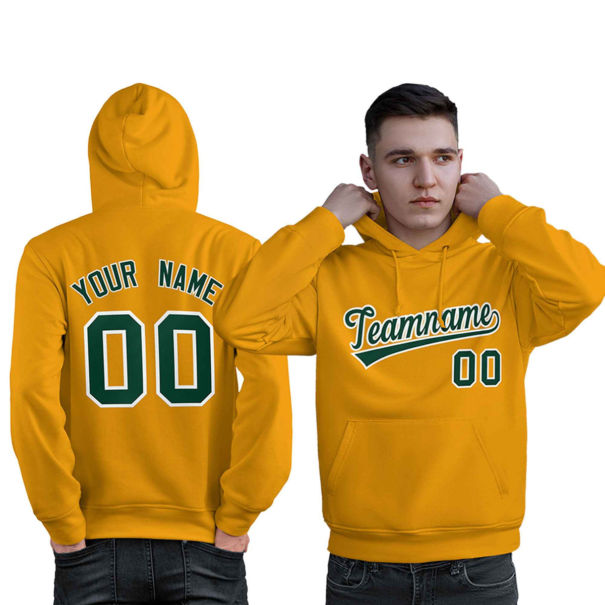 Custom Gold Kelly Green-White Classic Style Personalized Sport Pullover Hoodie| KXKSHOP