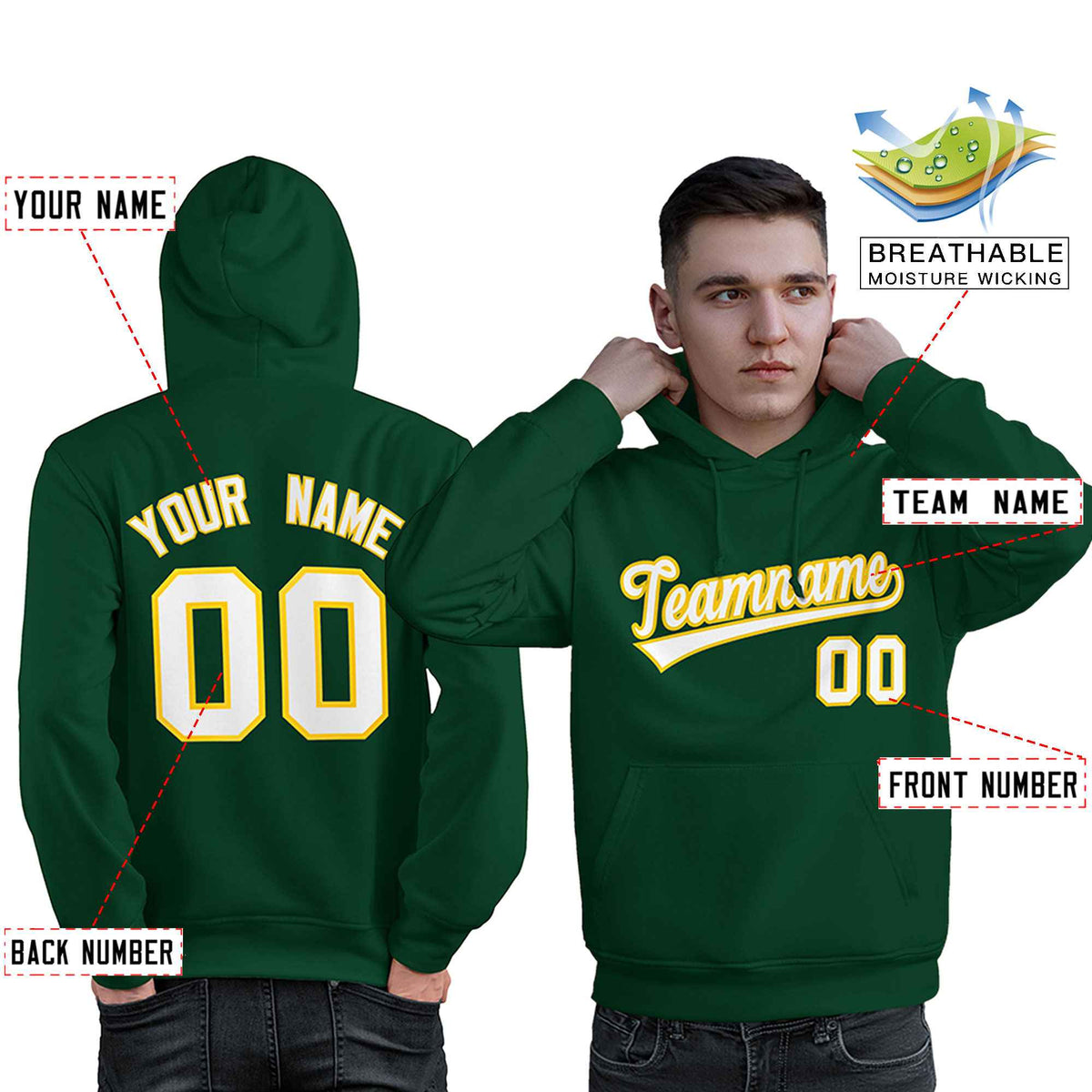 Custom Green White-Gold Classic Style Personalized Sport Pullover Hoodie| KXKSHOP