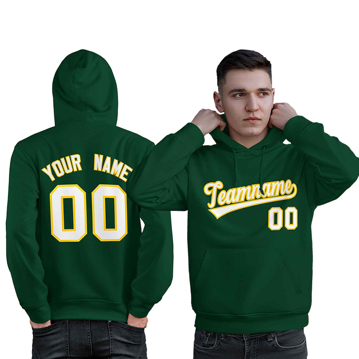 Custom Green White-Gold Classic Style Personalized Sport Pullover Hoodie| KXKSHOP