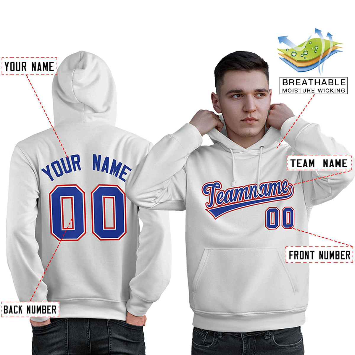 Custom White Royal-Red Classic Style Personalized Sport Pullover Hoodie| KXKSHOP