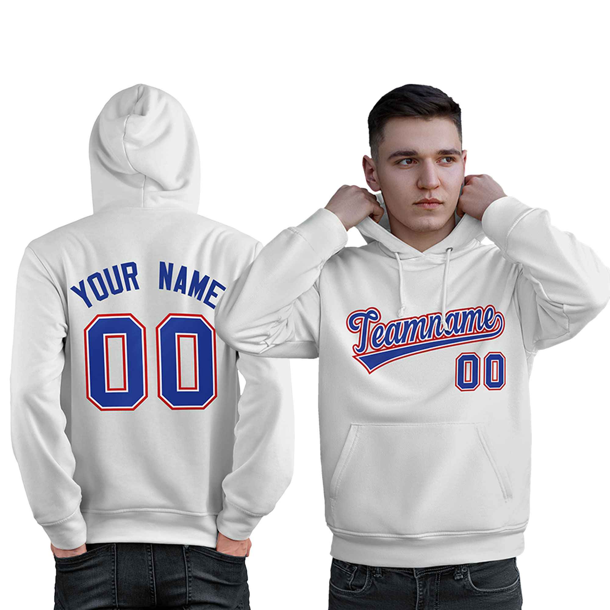 Custom White Royal-Red Classic Style Personalized Sport Pullover Hoodie| KXKSHOP