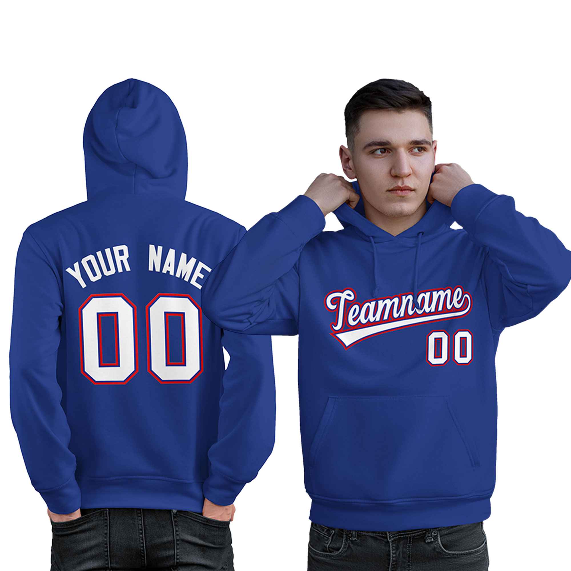 Custom Royal White-Red Classic Style Personalized Sport Pullover Hoodie| KXKSHOP