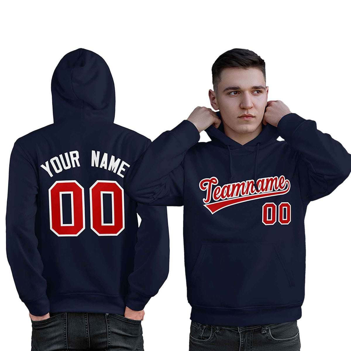 Custom Navy Red-White Classic Style Personalized Sport Pullover Hoodie| KXKSHOP